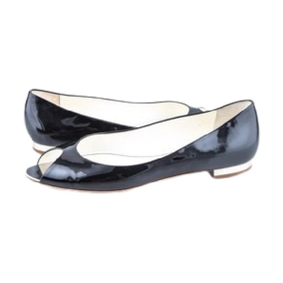 Chanel Peep Toe Ballet Flats Patent Black Size 8.5 - Picture 2 of 15